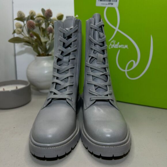Sam Edelman Lydell Lace Up Combat Boot Pebble Grey Block Heel Women's US 8.5M - Picture 2 of 8